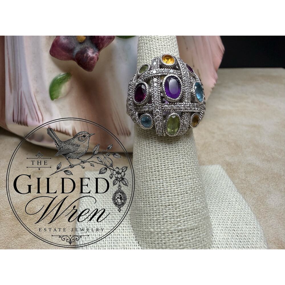 Judith Ripka Sterling Silver Multi Gemstone CZ Dome Ring Amethyst Topaz Sz 6 - Picture 3 of 13
